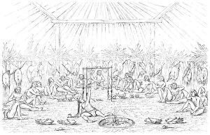 Medicine man and teepee interior, 1841.Artist: Myers and Co