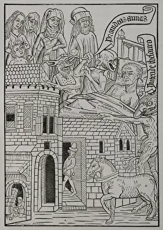 Family Group Prints: Medieval allegory of the temptation to avarice... 1415, (1877). Creator: Unknown