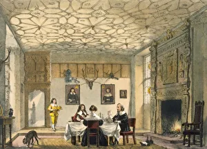 Medieval family supper, Wakehurst Place, Surrey, c1600. Creator: Joseph Nash (1809-78)