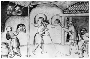 Glass Manufacture Prints: Medieval glassworks, c1300 (1956)