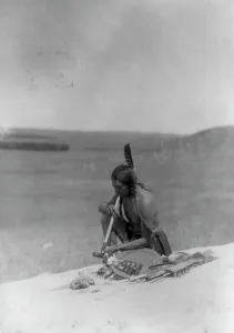 Calumet Prints: Meditation (Cheyenne River Medicine Rock), 1907, c1907. Creator: Edward Sheriff Curtis