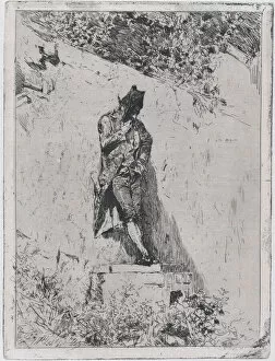 Meditation: a man standing on a step by a wall, ca. 1865. ca. 1865. Creator