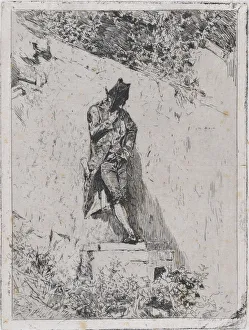 Meditation: a man standing on a step by a wall, ca. 1865. ca. 1865. Creator: Mariano Jose Maria Bernardo Fortuny y Carbo