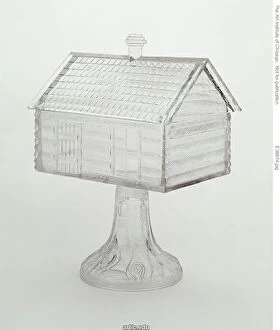 Medium Covered Compote in Log Cabin Pattern on Pedestal, 1875/96