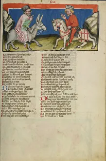 German Text Prints: The Meeting of Balaam and Balak; Weltchronik, about 1400-1410. Creator: Unknown