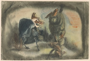 1940 Prints: Meeting of a boar in a hat and a fox with an umbrella, 1940-1944. Creator: Jan Novak