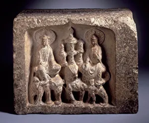 Bodhisattvas Prints: Meeting of the Bodhisattvas Manjusri (Wenshu) and Samantabhadra (Puxian)