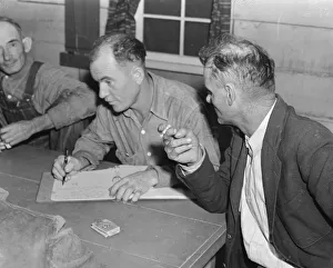 Meeting of the camp council, FSA camp, Farmersville, California, 1939. Creator: Dorothea Lange