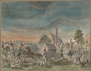 Warren Collection: The meeting of the Duke of Wellington and Prince Blücher, near La Belle Alliance, 1818
