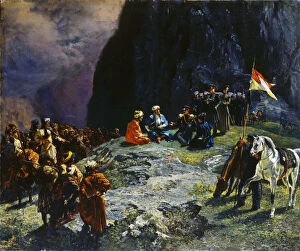Caucasian War Gallery: The Meeting of General Kluke von Klugenau and Imam Shamil in 1837, 1849. Artist: Grigory Gagarin