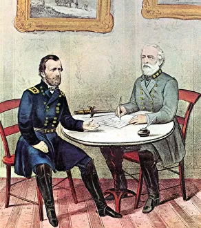 Meeting of Generals Grant (left) and Lee, American Civil War, 1865 Meeting of Generals Grant (left) and Lee, American Civil War, 1865