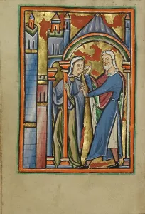 Illumination Painting Prints: The Meeting at the Golden Gate; Illustrated Vita Christi