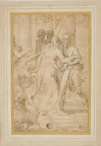 The Meeting of Joachim and Anna at the Golden Gate, c.1553. Creator: Girolamo Mazzola Bedoli