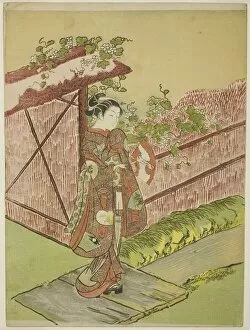 Meeting her Lover (parody of the Yugao chapter of 'Tale of Genji'), c. 1766