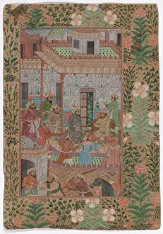 Isometric Prints: Meeting-men in three floors, Indian miniature, c1800. Creator: Unknown