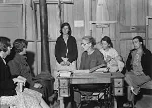 Co Operation Prints: Meeting of the Mothers Club in Arvin camp for migrant workers