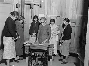 Sewing Machine Prints: Meeting of the Mothers Club in Arvin camp for migrant workers