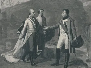 Gros Prints: Meeting of Napoleon and Francis I after Austerlitz, 1805, (1896). Artist: M Haider