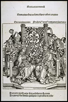 Frederick Iii Collection: Meeting between Pope Pius II and Frederick III, Emperor of Germany, ca 1493. Creator: Wolgemut