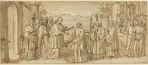 Cardinal Collection: The Meeting of San Carlo Borromeo and San Filippo Neri, c. 1600. Creator: Unknown