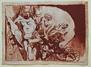 Meeting of witches'. Drawing No. 113 of the series of sepia gouaches by Francisco de Goya