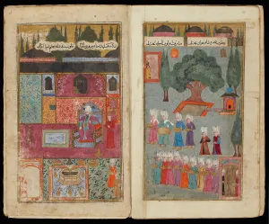 Topkapi Palace Prints: Mehmed III Enthroned (From Manuscript Mehmed IIIs Campaign in Hungary)
