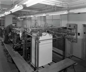Mexborough Prints: Meilhe two colour printing machine in operation at a printers