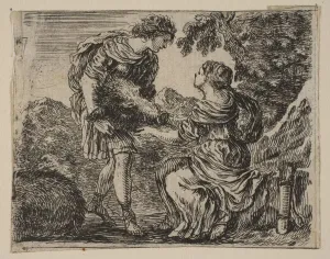 Huntress Prints: Meleager and Atalanta, from Game of Mythology (Jeu de la Mythologie), 1644