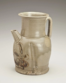 Stoneware Prints: Melon-shaped ewer with foliage design, 800s. Creator: Unknown