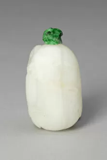 Melon Gallery: Melon-Shaped Snuff Bottle with Trailing Leaves and a Butterfly, Qing dynasty, 1740-1800
