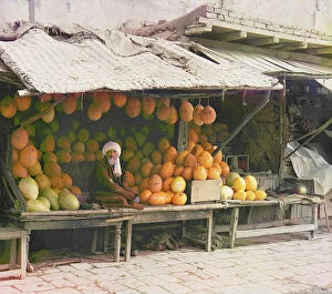 Market Collection: Melon vendor, Samarkand, between 1905 and 1915. Creator: Sergey Mikhaylovich Prokudin-Gorsky