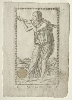 Ferrara Prints: Melpomene (tragedy) (from the Tarocchi series D: Apollo and the Muses, #17), before 1467