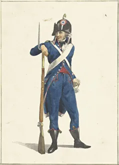 Dirk Langendijk Prints: Member of the Rotterdam armed citizen force with a rifle
