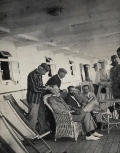 Deck Chair Prints: Members of the British Association playing at phrenology on board a ship on its way to