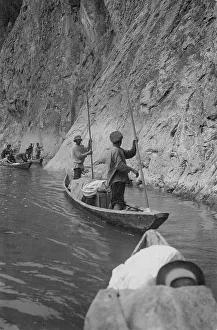 Gi Ivanov Prints: Members of the Land-Management Expedition on the Boats by the Mrassu River Steep Shore