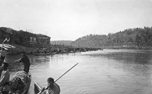 Russian Federation Prints: Members of the Land-Management Expedition on the Boats on the Tom River
