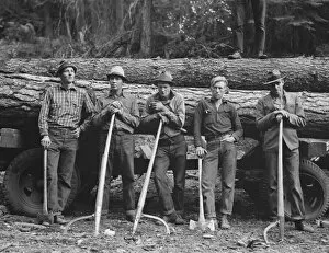 Five members of Ola self-help sawmill co-op, Gem County, Idaho, 1939. Creator: Dorothea Lange