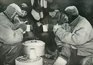 Scott Gallery: Members of the Polar Party Having A Meal in Camp, c1911, (1913)