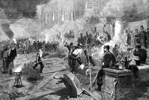 Pickaxe Prints: Members of the South Middlesex Rifle Volunteer Corps at work by torchlight in the gardens