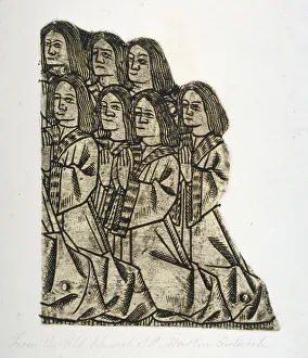Brass Rubbing Prints: Memorial brass in the Church of St Martin Outwich, City of London, 1800