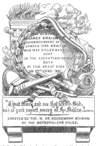 Met Police Prints: Memorial-stone to the late Mr. Braidwood, 1862. Creator: Unknown