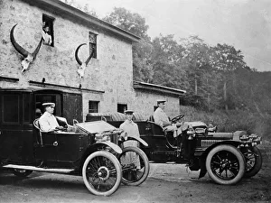 Men with 1905 Lanchester and 1906 Daimler at Fort Augustus, Scotland, 1907