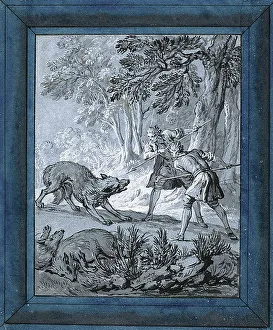 Jean Baptiste Oudry Prints: Men Attacking Wolves ('Rien de Trop III')