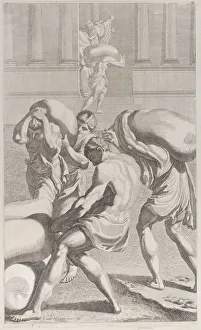 Construction Site Gallery: Men bringing bags of lead into Saint Benedicts monastery, 1687-1717