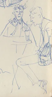 Chatting Prints: Two men at a cafe table, c1950. Creator: Shirley Markham