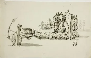 Powder Keg Prints: Men with Cannons, Kegs of Powder and an Anchor, n.d. Creator: Willem van de Velde I