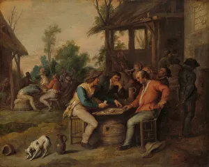 Cards Prints: Two Men at Cards Outside a Country Inn, c.1650. Creator: Vincent Malo