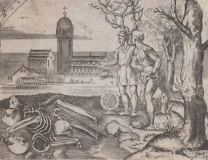 Agostino Prints: Two Men at a Cemetery, ca. 1514-36. Creator: Agostino Veneziano