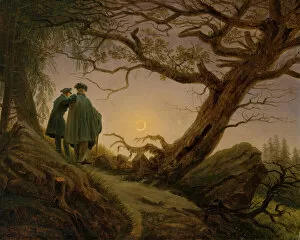 Images Dated 17th December 2019: Two Men Contemplating the Moon, ca. 1825-30. Creator: Caspar David Friedrich