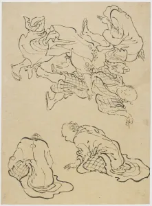 Men dancing, and miscellaneous figures, late 18th-early 19th century. Creator: Hokusai Men dancing, and miscellaneous figures, late 18th-early 19th century. Creator: Hokusai